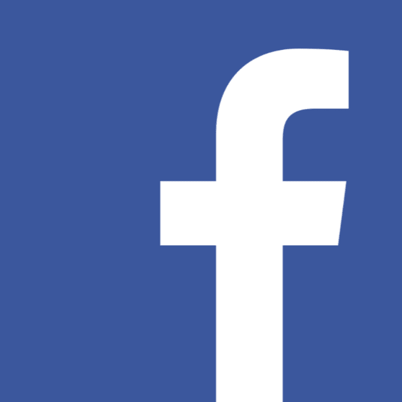 White Facebook logo on blue background